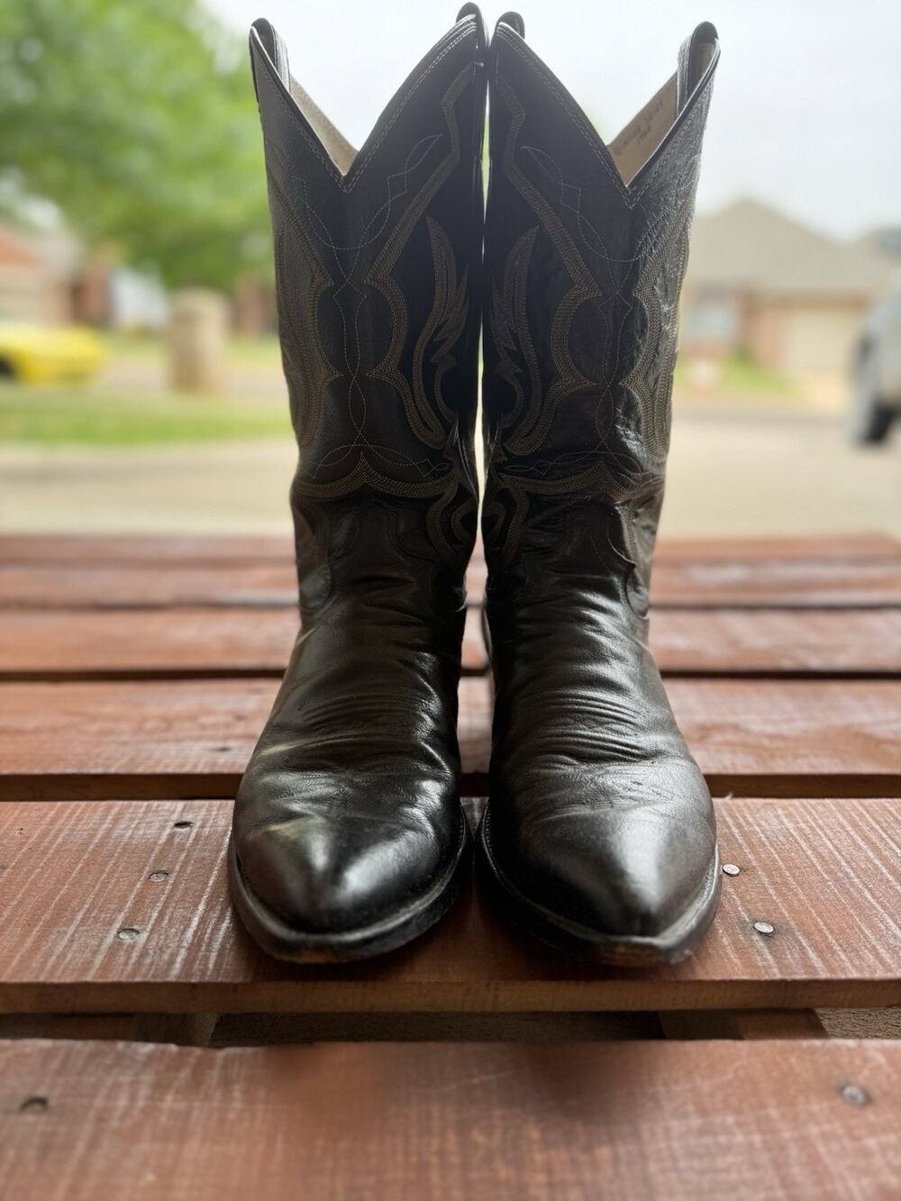 Justin 1269 Mens 11D Black Leather Cowboy Boots Made In USA Vintage 1988 LDS